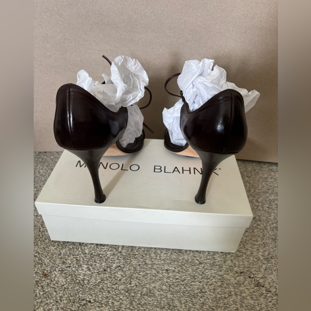 Manolo Blahnik Dark Brown Women's Sandals 3.5inch heel - Picture 4 of 9